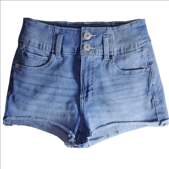 No Boundaries Blue High Waist Denim Shorts - Picture 1 of 4